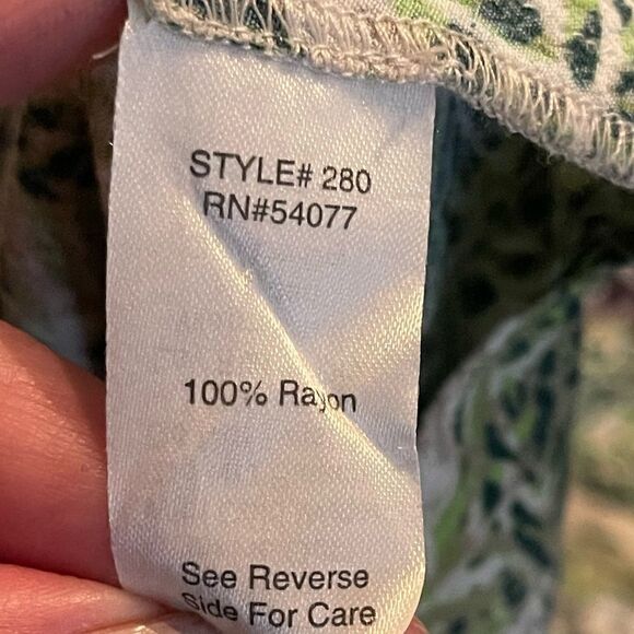 Cabi Womens Green Leaf Print 3/4 Sleeve V Neck Faux Wrap Dress - Picture 9 of 11